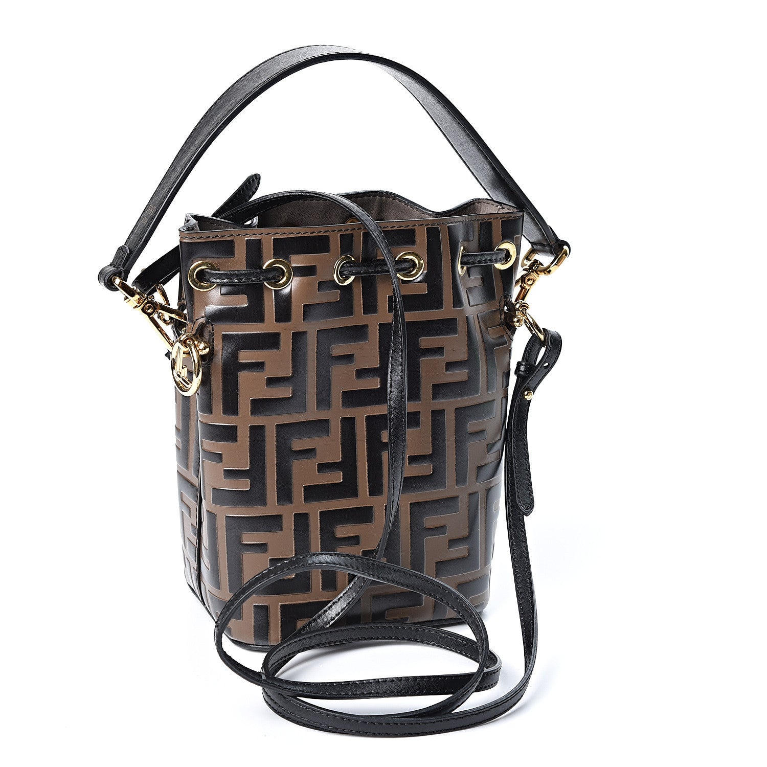 Fendi Vitello Liberty F is Fendi Bi-Color FF 1974 Embossed Mini Mon Tresor Bucket Bag Maya Black 2 of 10