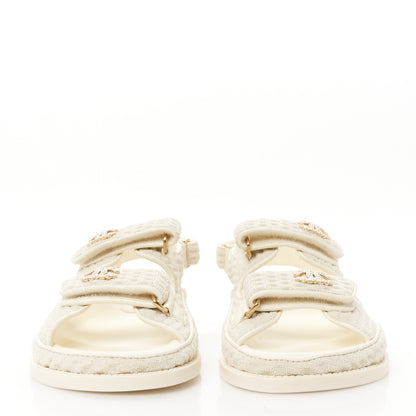 Chanel Knit Fabric Velcro Dad Sandals 37.5 Ivory 2 of 9