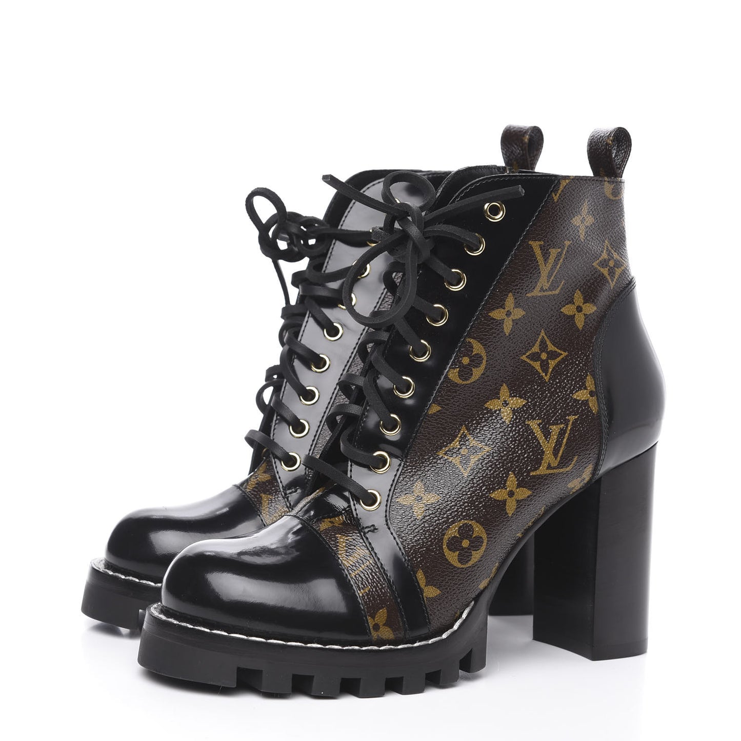Patent Calfskin Monogram Star Trail Ankle Boots 40 Black