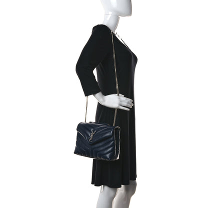 Saint Laurent Calfskin Y Quilted Monogram Small Loulou Chain Satchel Deep Marine 2 of 16