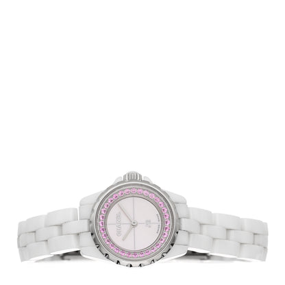 Chanel Stainless Steel Ceramic Pink Sapphire Mother of Pearl 19mm J12 Quartz Watch White 2 of 4