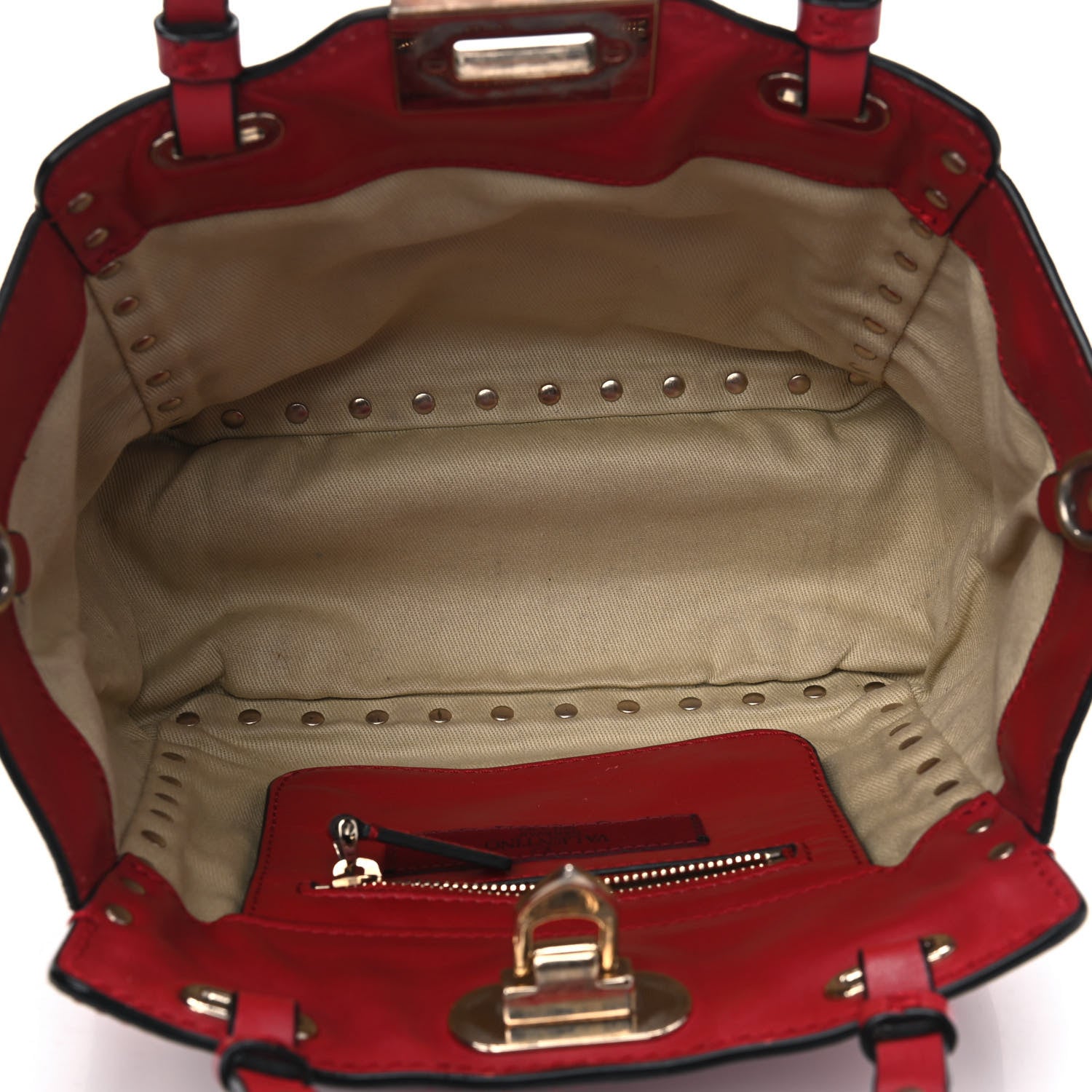 Valentino Garavani Vitello Mini Rockstud Tote Red 4 of 10