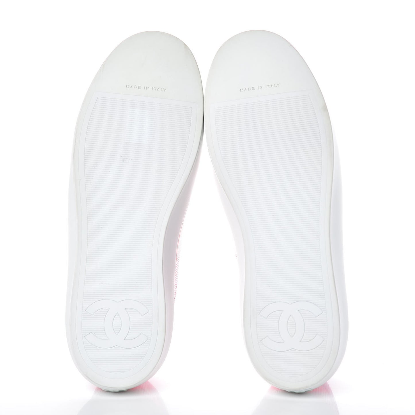 Embroidered Calfskin Womens CC Sneakers 38.5 White Fluo Pink