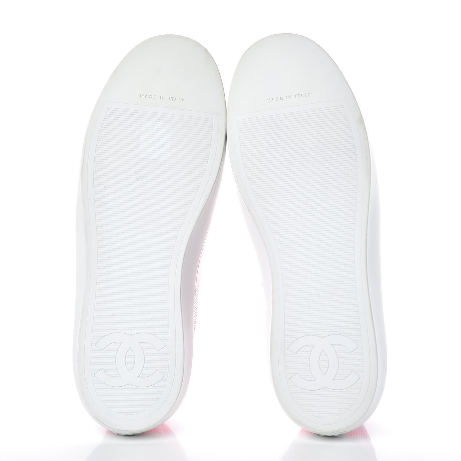 Chanel Embroidered Calfskin Womens CC Sneakers 38.5 White Fluo Pink 4 of 10