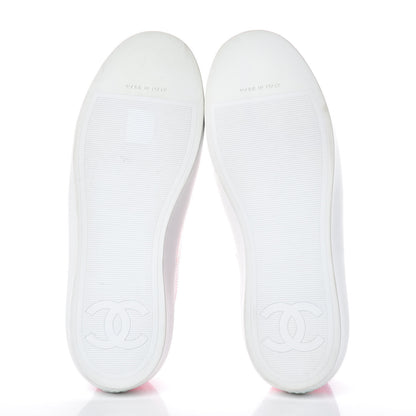 Chanel Embroidered Calfskin Womens CC Sneakers 38.5 White Fluo Pink 4 of 10