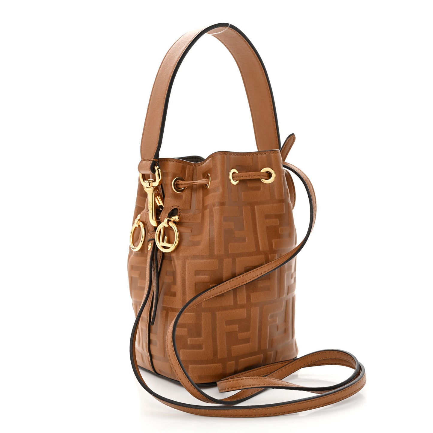 Vitello Cristallo Nature F is Fendi FF 1974 Embossed Mini Mon Tresor Bucket Bag Cuoio