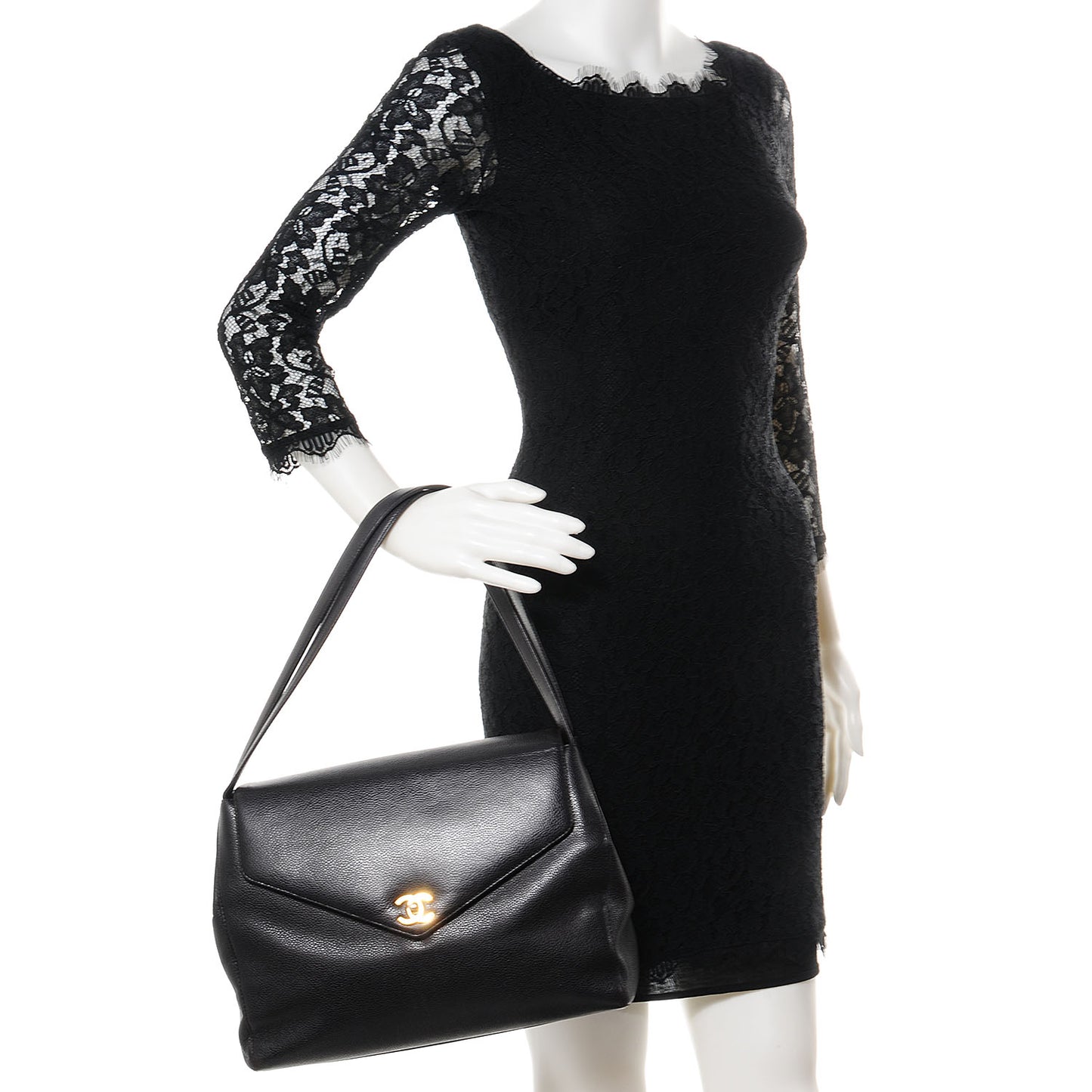 Caviar Flap Shoulder Bag Brown