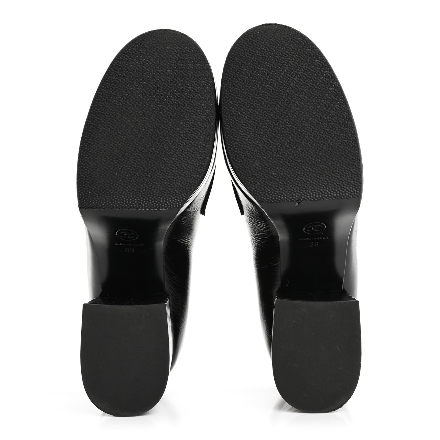 Shiny Calfskin CC Platform Mocassin Loafers 39 Black