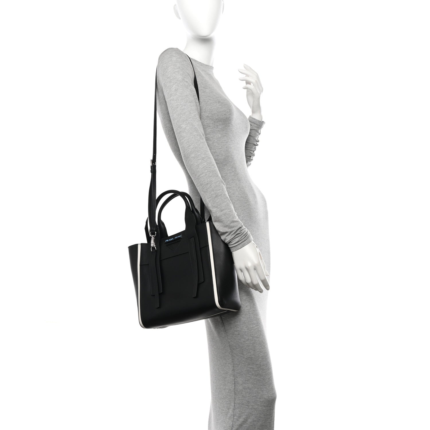 Prada Grace Lux Light Small Ouverture Shoulder Bag Black White 2 of 11