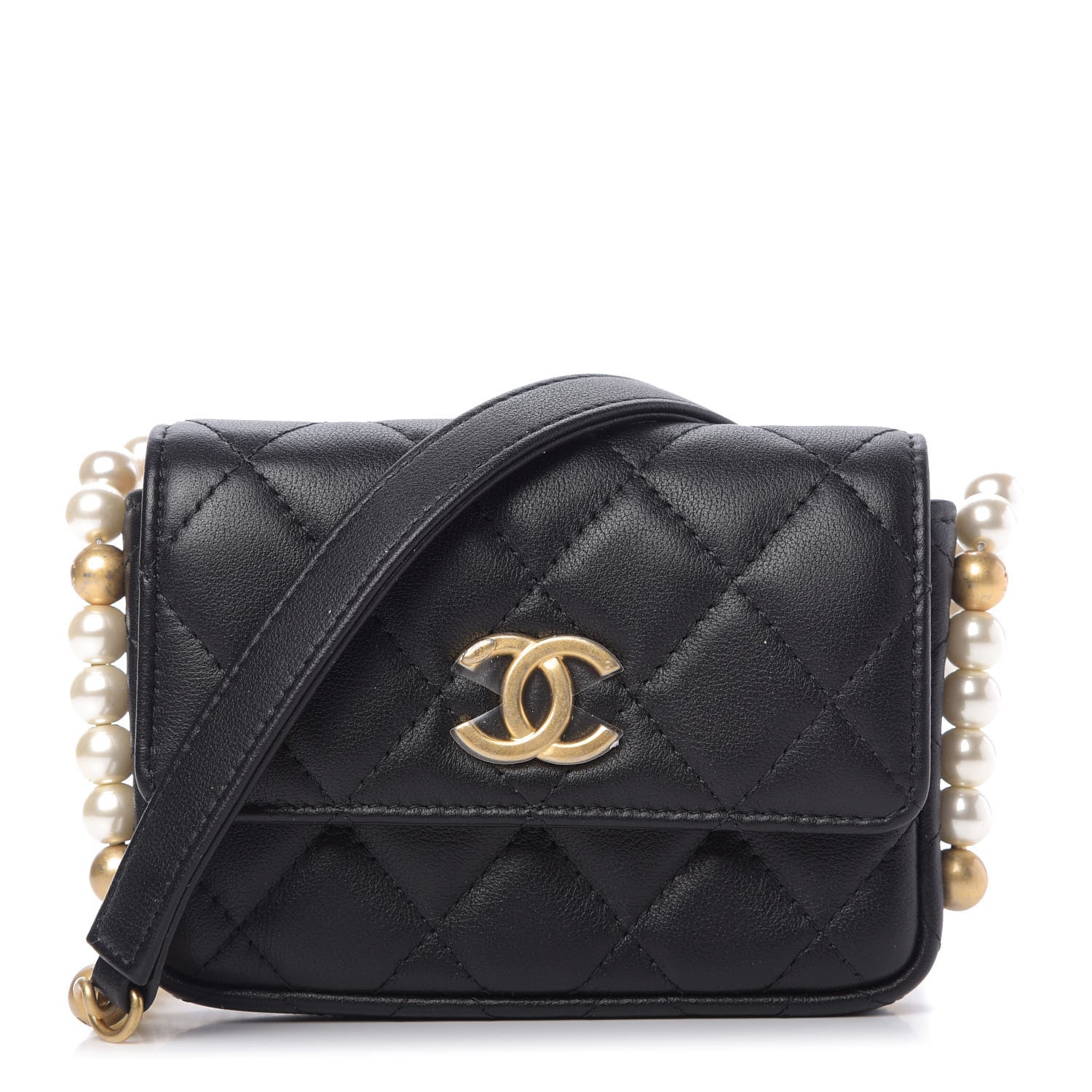 Chanel Calfskin Quilted About Pearls Card Holder Flap With Chain Black 1 of 11