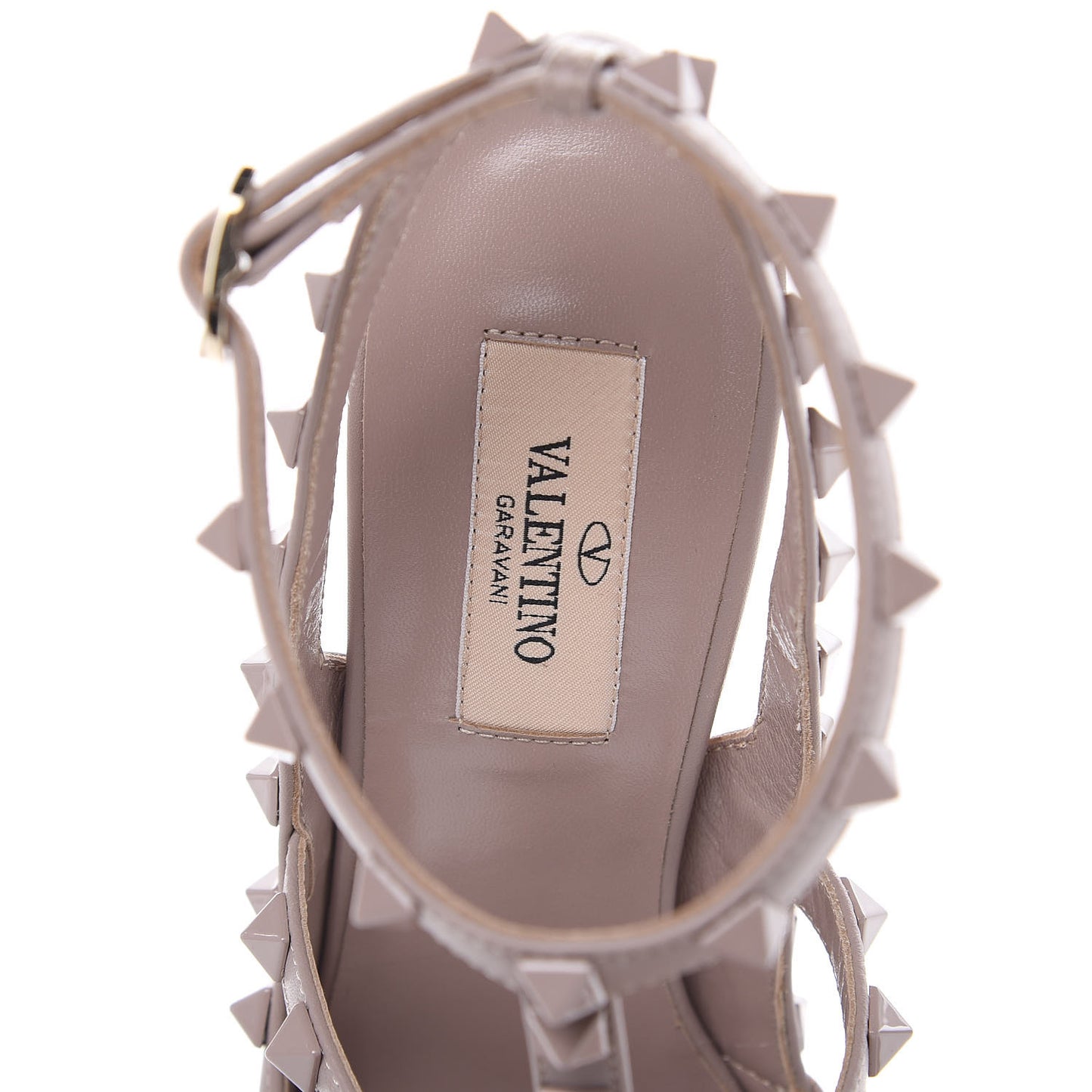 Calfskin Lacquered Monochrome Rockstud Ankle Strap 100mm Pumps 38 Poudre