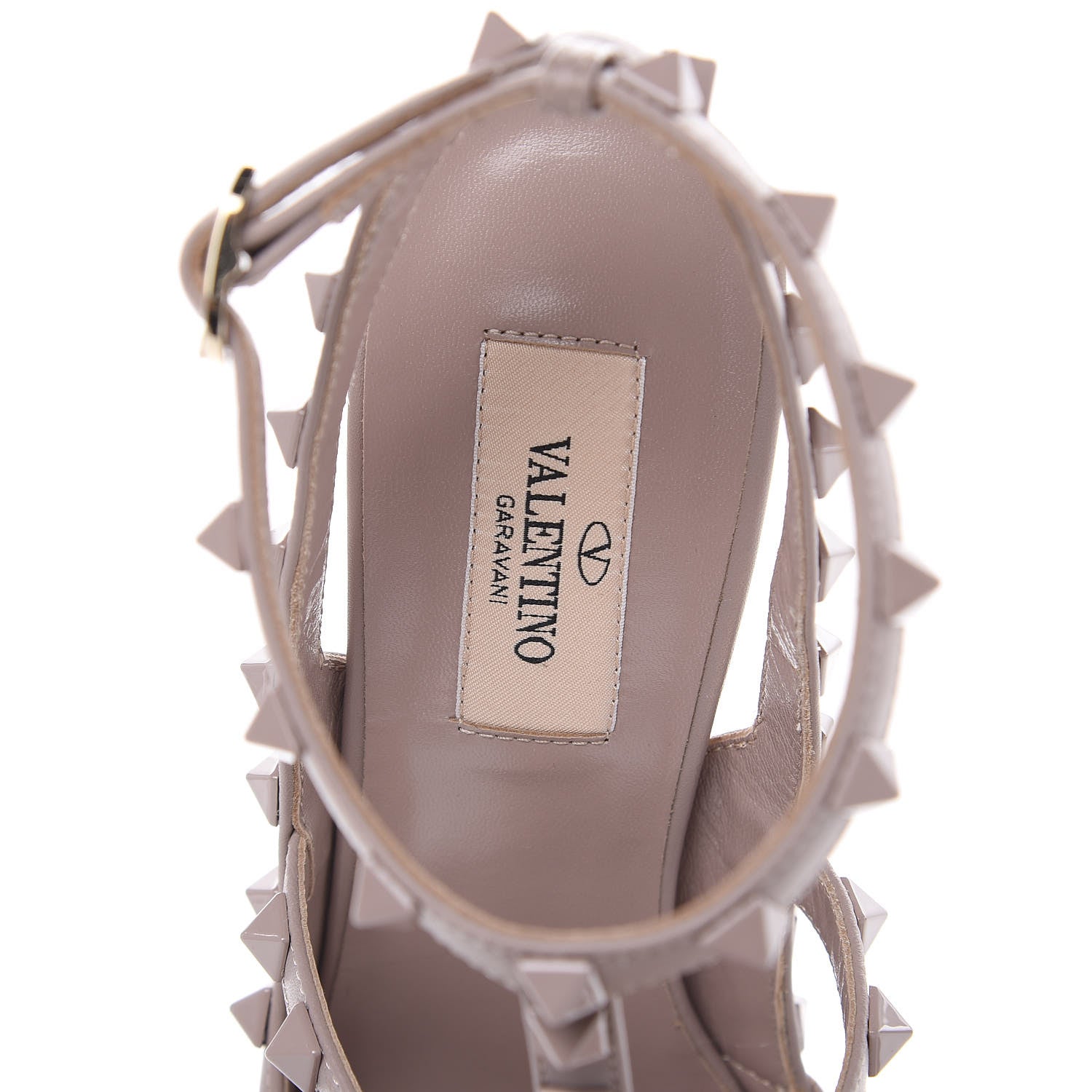 Valentino Garavani Calfskin Lacquered Monochrome Rockstud Ankle Strap 100mm Pumps 38 Poudre 7 of 9