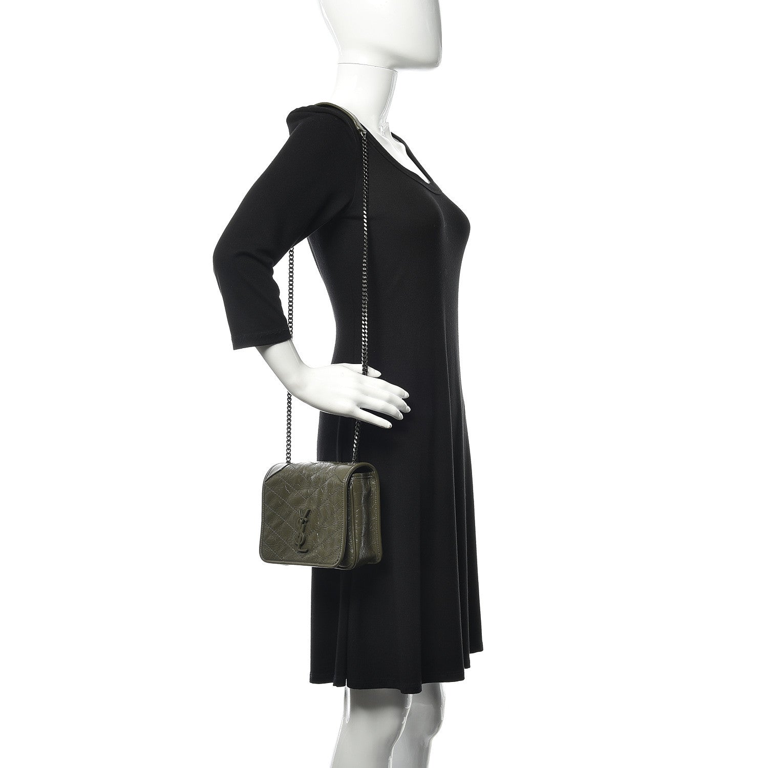 Saint Laurent Crinkled Calfskin Matelasse Monogram Niki Chain Wallet Khaki Militaire 2 of 9