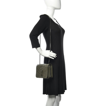 Saint Laurent Crinkled Calfskin Matelasse Monogram Niki Chain Wallet Khaki Militaire 2 of 9