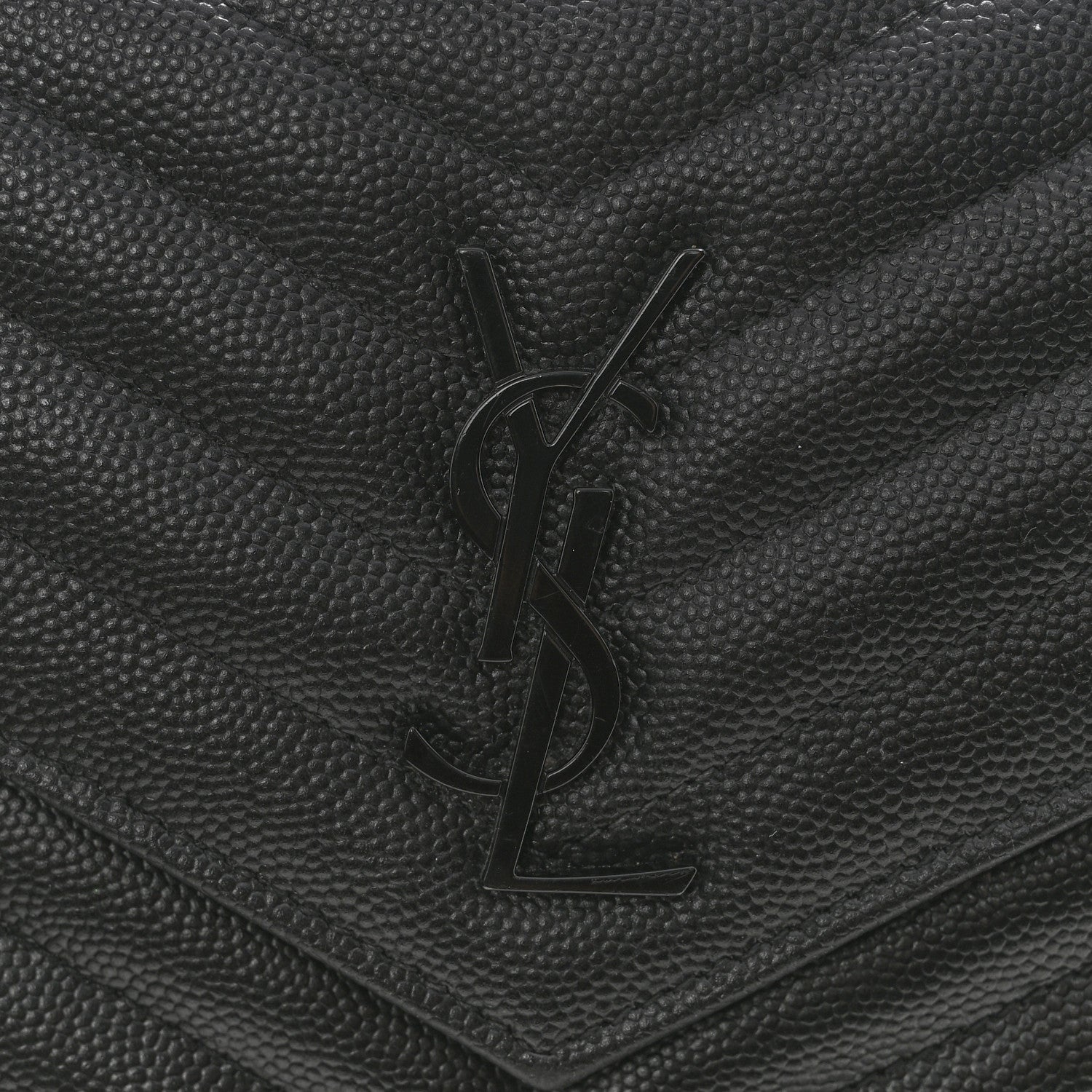 Saint Laurent Grain De Poudre Matelasse Chevron Monogram Monochrome Envelope Chain Wallet Black 11 of 16