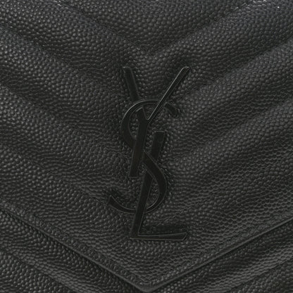 Saint Laurent Grain De Poudre Matelasse Chevron Monogram Monochrome Envelope Chain Wallet Black 11 of 16