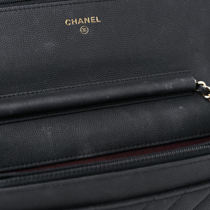 Chanel Caviar Chevron Quilted Wallet On Chain WOC Black 11 of 13