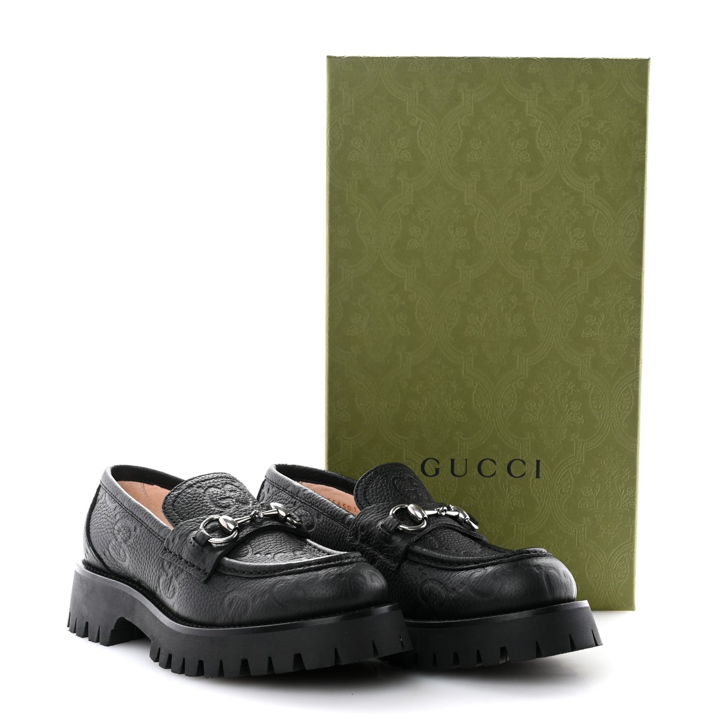 Piuma Calfskin Embossed Womens Platform Lug Sole Loafers 37.5 Black