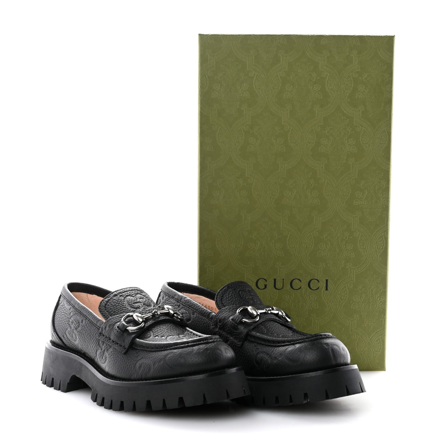 Gucci Piuma Calfskin Embossed Womens Platform Lug Sole Loafers 37.5 Black 12 of 12