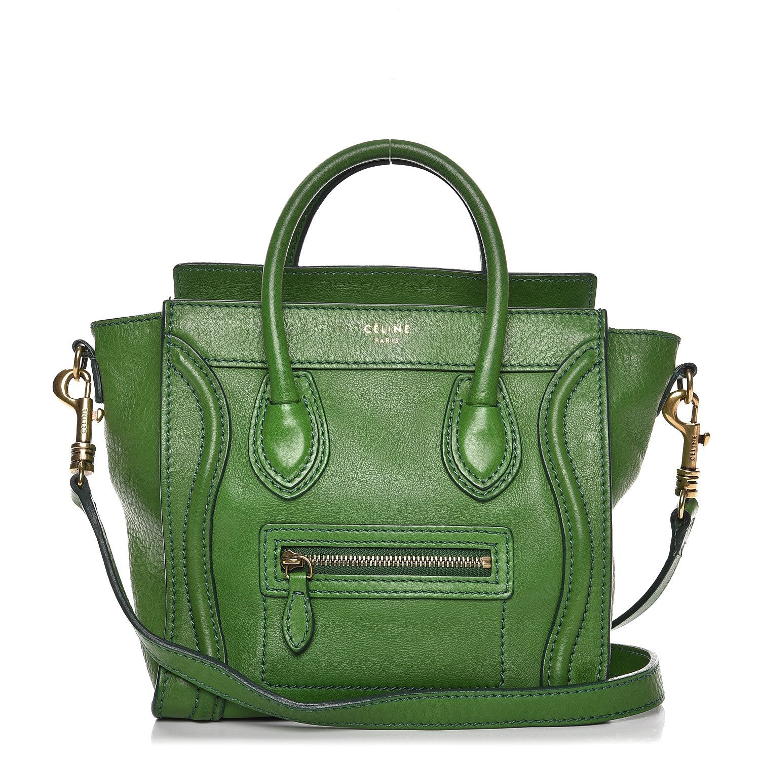 Celine Smooth Calfskin Nano Luggage Green 1 of 12