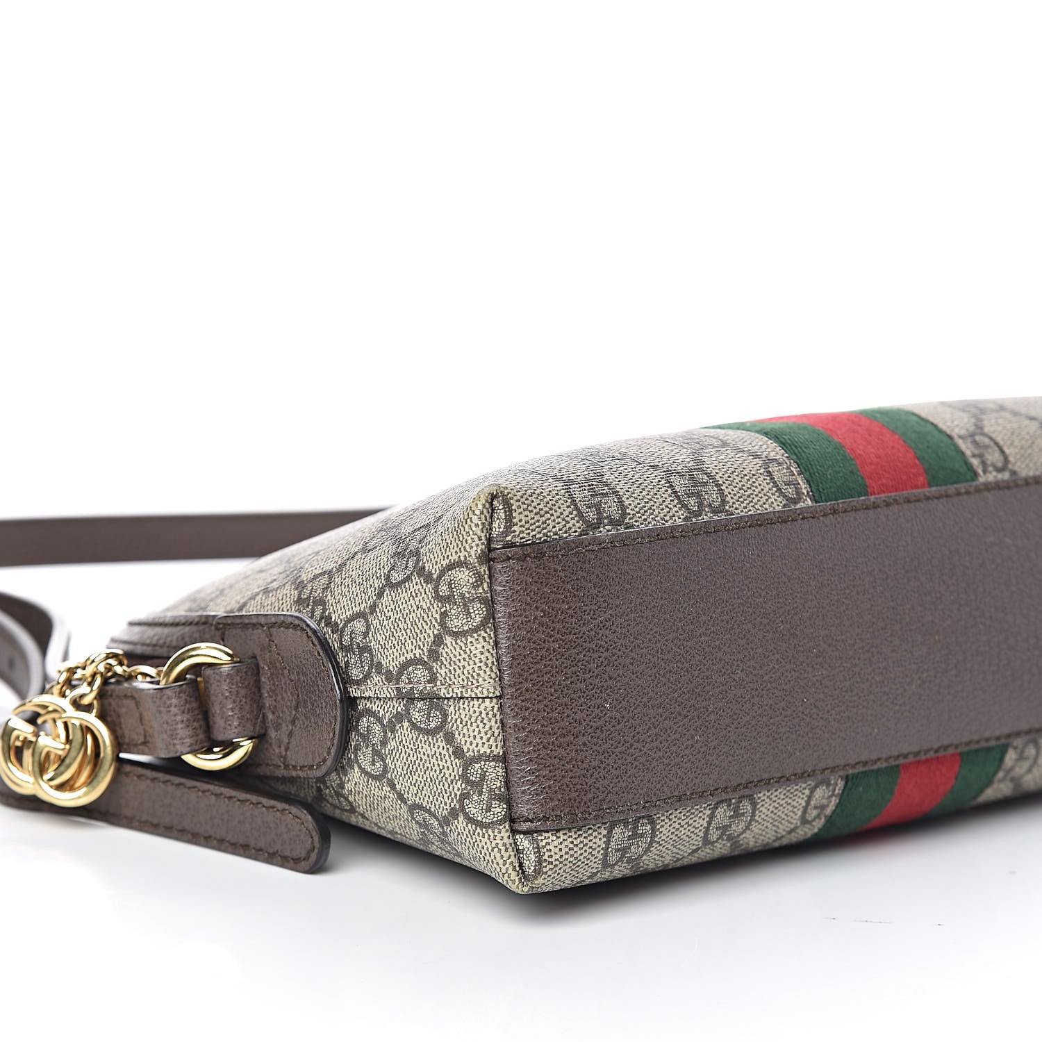 Gucci GG Supreme Monogram Textured Dollar Calfskin Web Small Ophidia Dome Shoulder Bag Beige Ebony New Acero 8 of 9