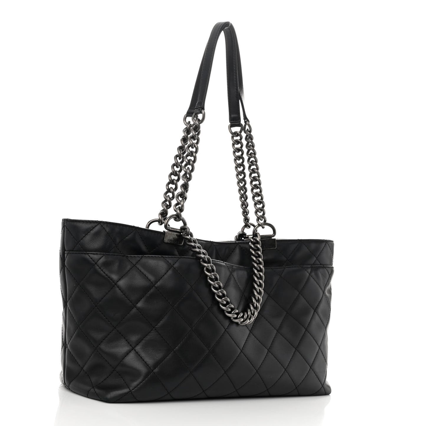 Calfskin Quilted Small Shopping In Chains Tote Black