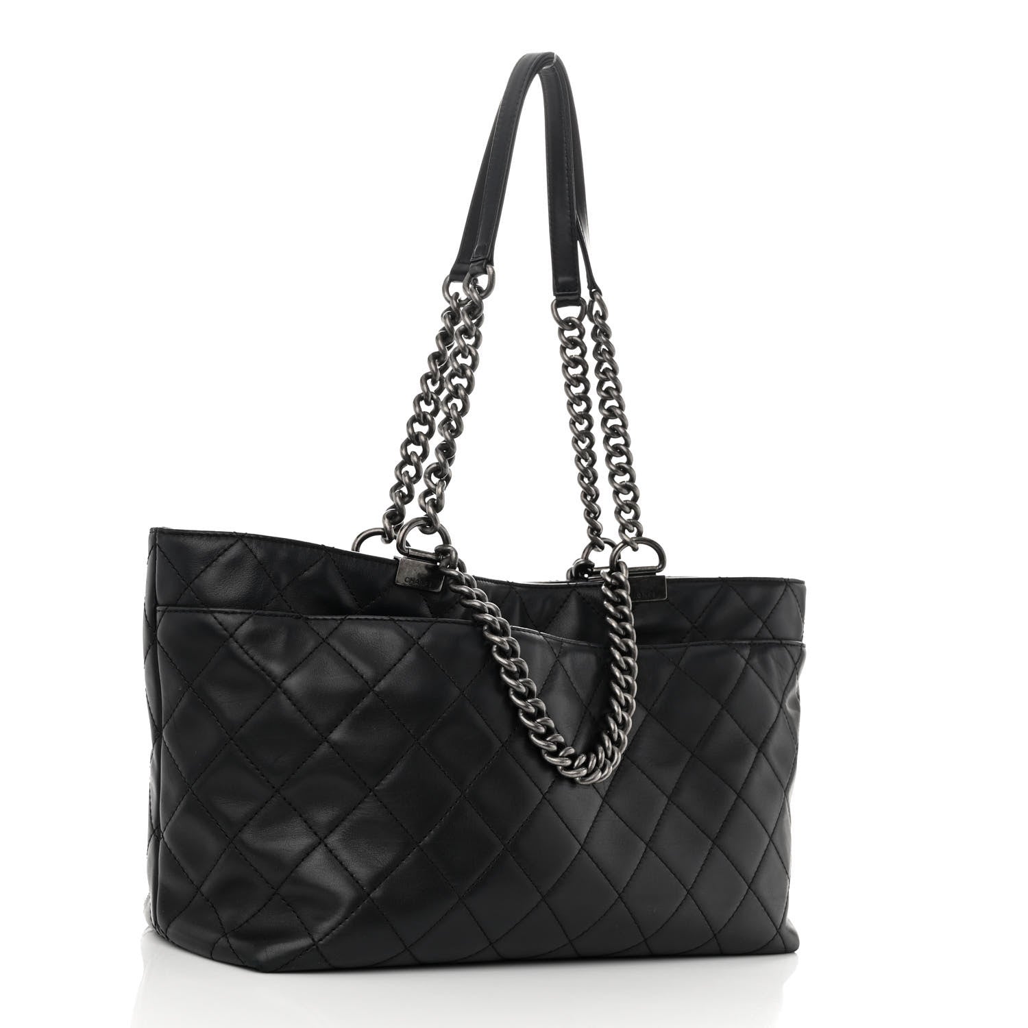 Chanel Calfskin Quilted Small Shopping In Chains Tote Black 3 of 10