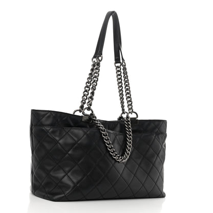Chanel Calfskin Quilted Small Shopping In Chains Tote Black 3 of 10
