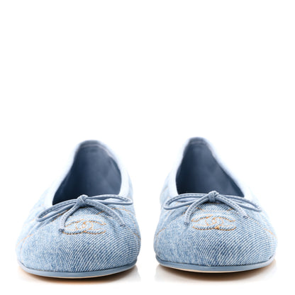 Chanel Denim Quilted CC Cap Toe Ballerina Flats 38 Light Blue 3 of 10