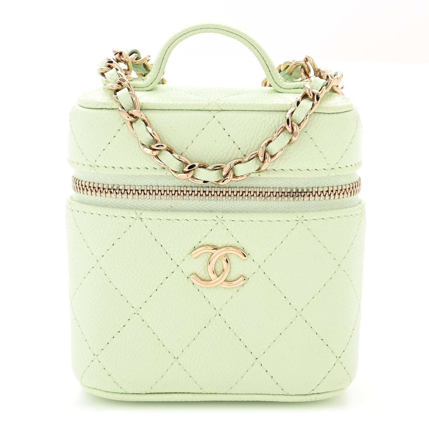 Chanel Caviar Quilted Small Handle With Care Vanity Case With Chain Light Green 1 of 12