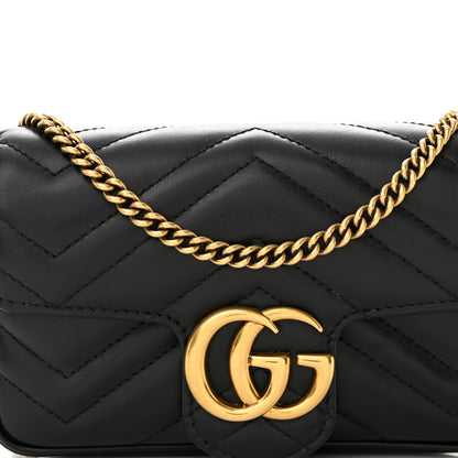 Gucci Calfskin Matelasse Super Mini GG Marmont Shoulder Bag Black 8 of 11