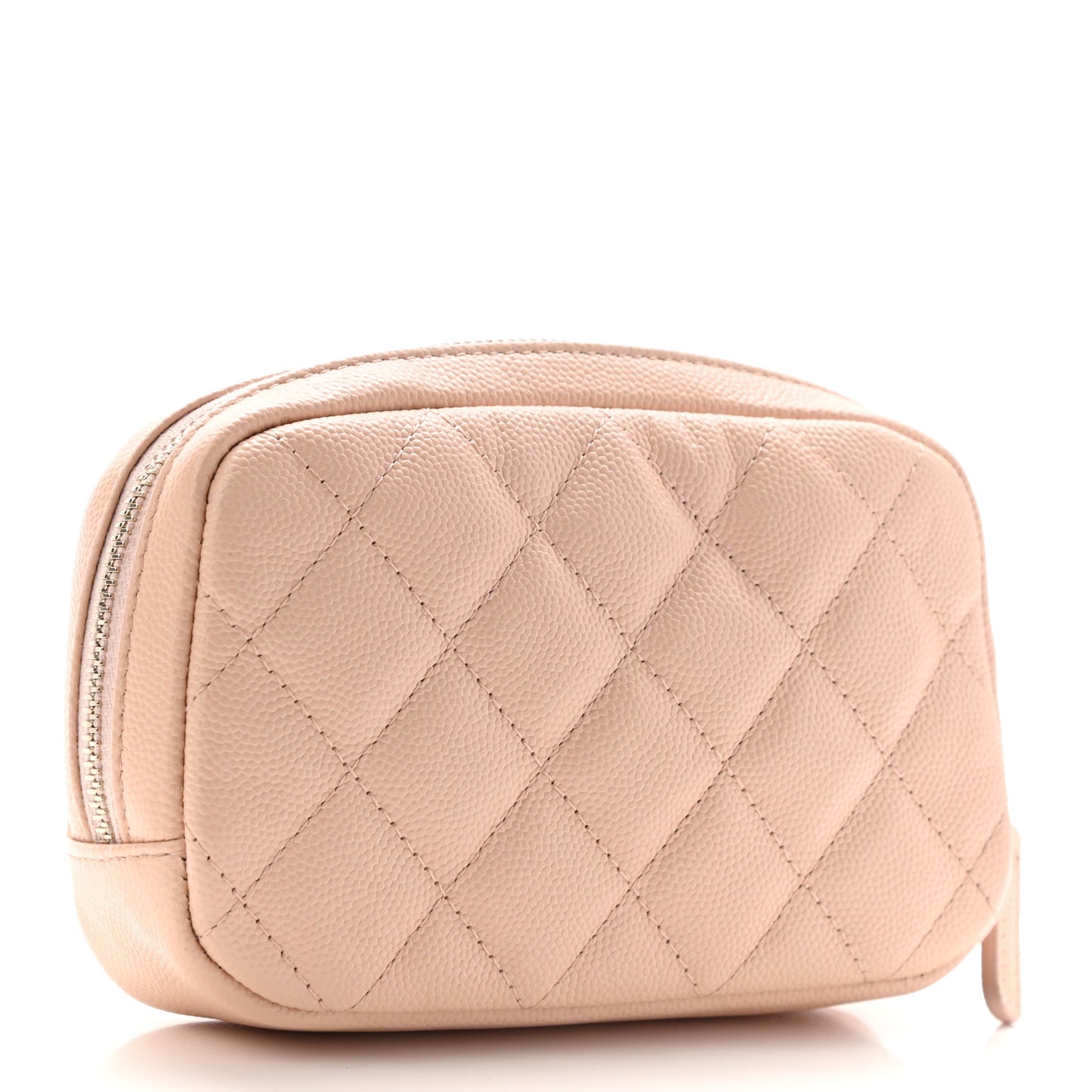 Caviar Quilted Small Curvy Pouch Cosmetic Case Beige