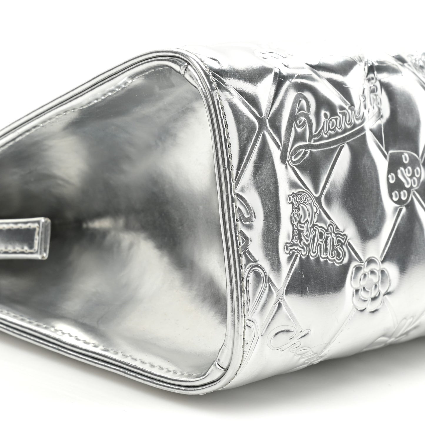 Metallic Patent Calfskin Lucky Symbols Pochette Silver