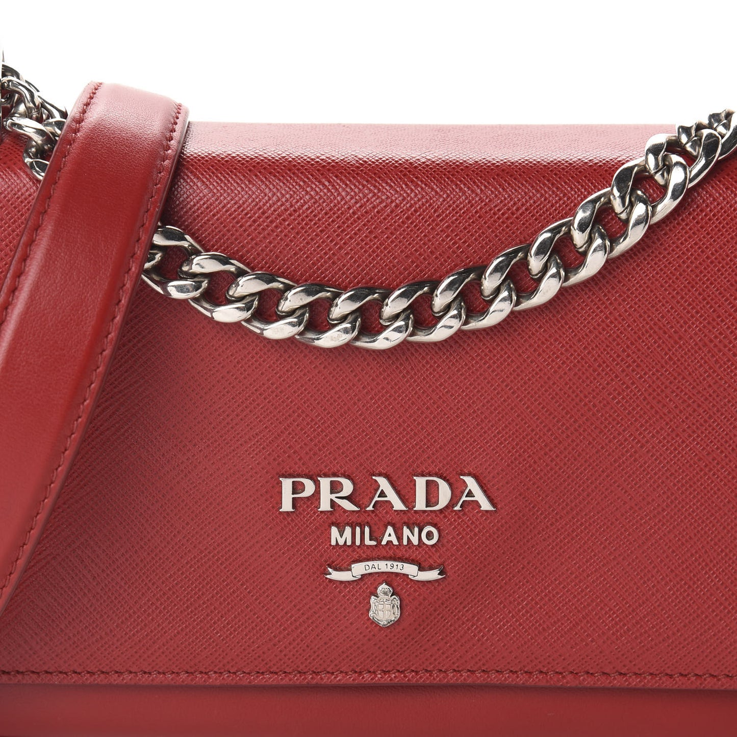 Saffiano Soft Calfskin Chain Crossbody Bag Fuoco