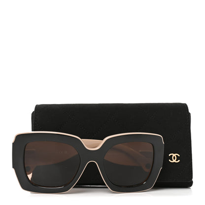 Chanel Acetate Square Sunglasses 6059 Black Beige 7 of 7