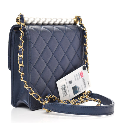 Chanel Iridescent Lambskin Quilted Chic Pearls Flap Navy Blue 3 of 11