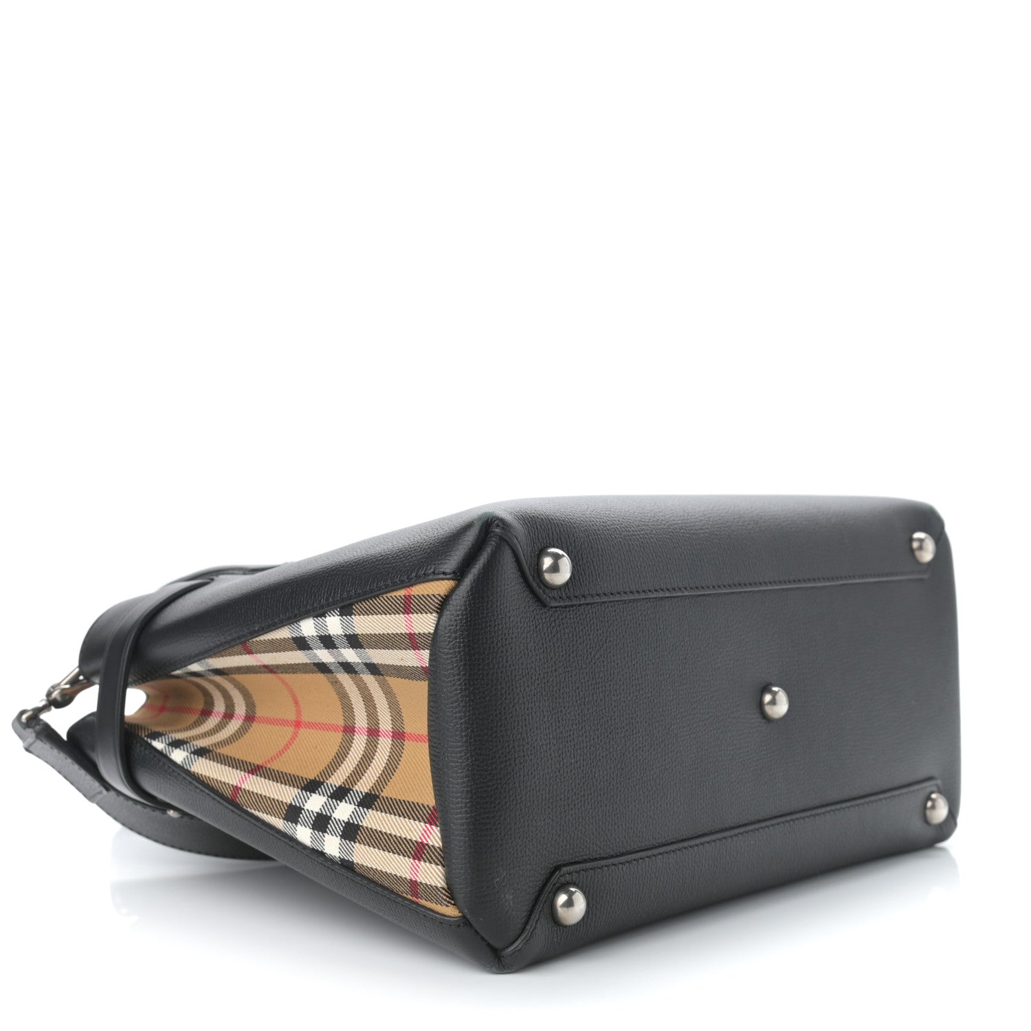 Burberry Derby Calfskin Vintage Check Medium Banner Tote Black 4 of 15