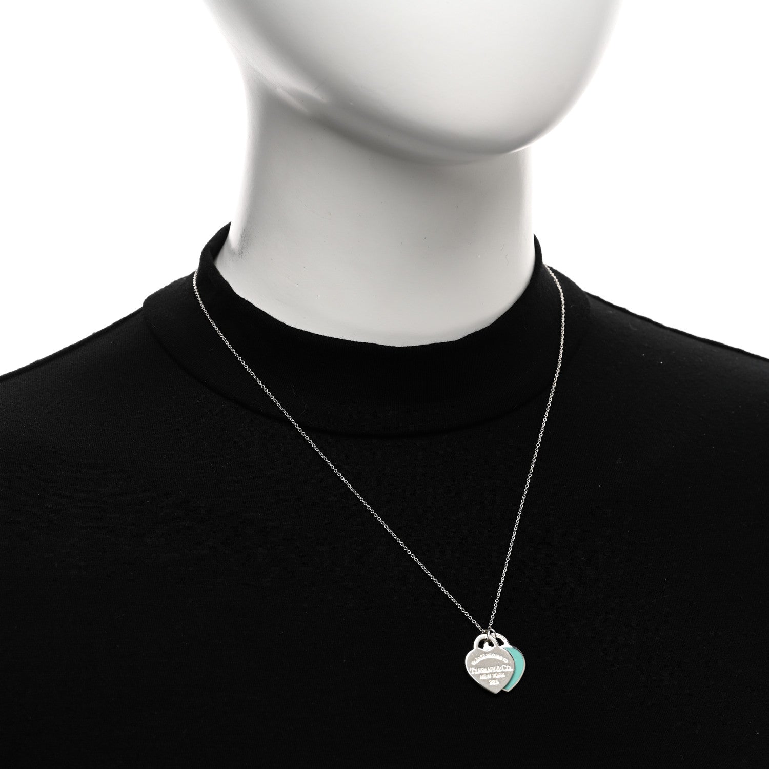 Tiffany Sterling Silver Enamel Return to Tiffany Double Heart Tag Pendant Necklace Blue 2 of 5