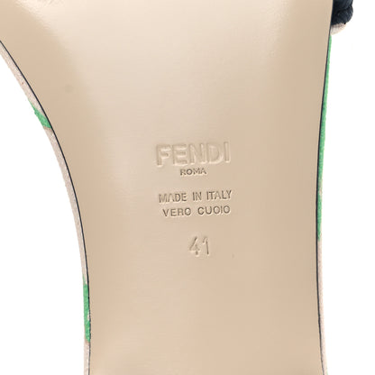 Fendi Canvas Floral Print Logo Flat Slide Sandals 41 Green 6 of 8