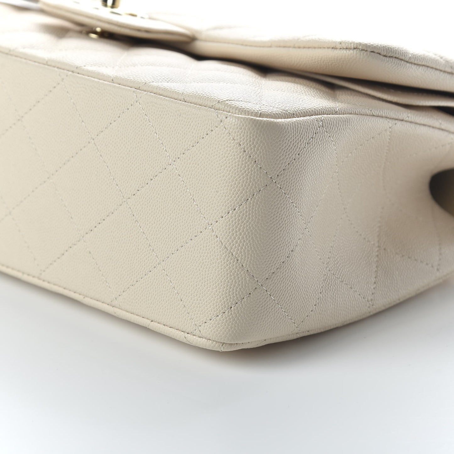 Pearly Caviar Quilted Jumbo Double Flap Dark White