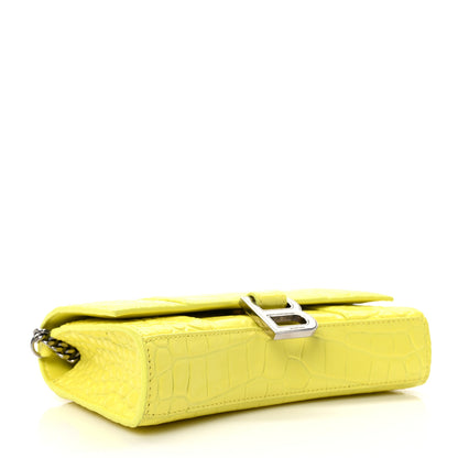 Balenciaga Shiny Calfskin Crocodile Embossed Hourglass Chain Bag Light Yellow 5 of 9