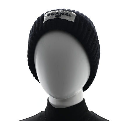 Chanel Cashmere Beaded Sequin Logo Beanie Hat Black 2 of 5