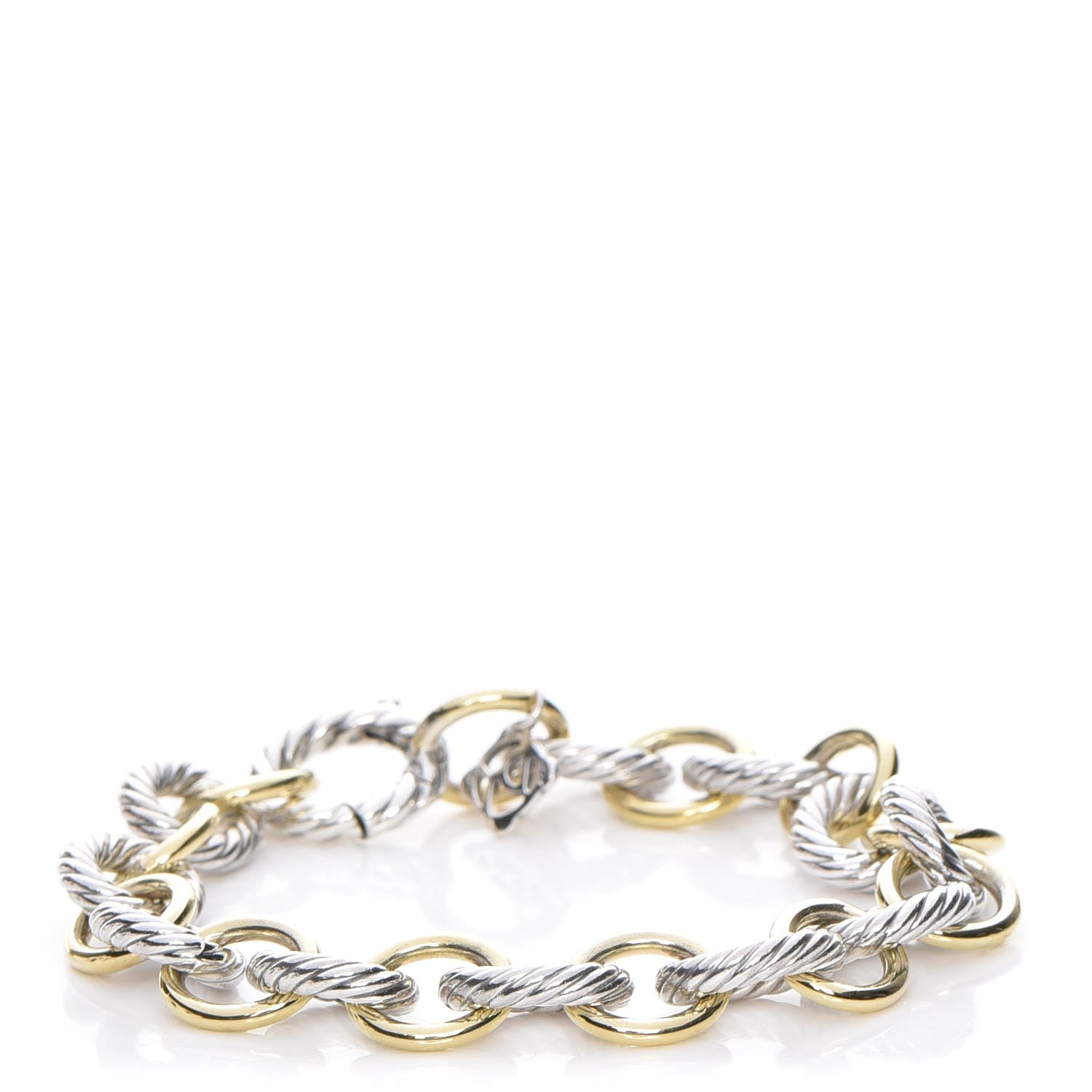David Yurman Sterling Silver 18K Yellow Gold 10mm Medium Oval Link Bracelet 1 of 6
