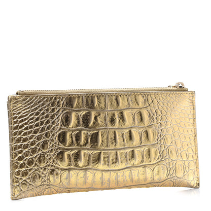 Chanel Calfskin Crocodile Embossed Cocodile Zip Pouch Gold 2 of 4
