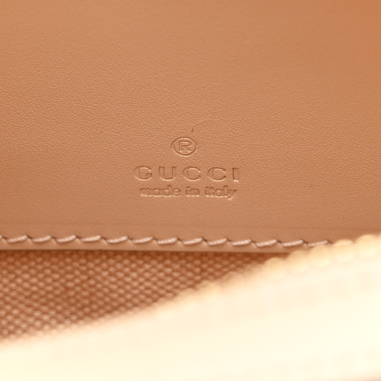 Calfskin GG Super Mini Debossed Chain Wallet Light Beige
