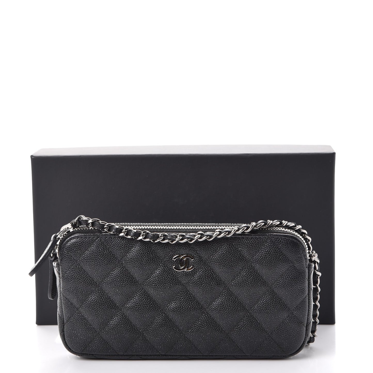 Caviar Quilted Small Clutch With Chain Black