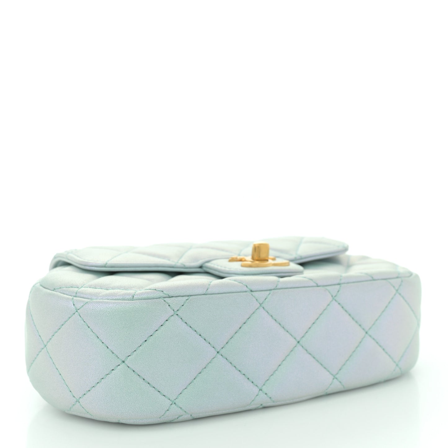 Iridescent Lambskin Quilted Baywatch Top Handle Flap Light Blue