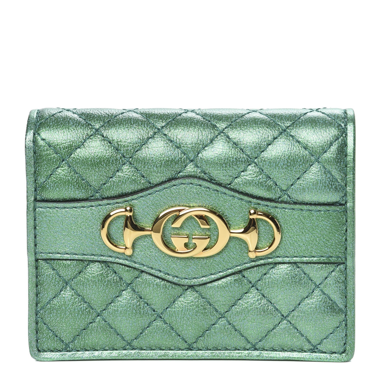 Gucci Laminated Nappa Trapuntata Zumi Card Case Jasmine Green 1 of 8