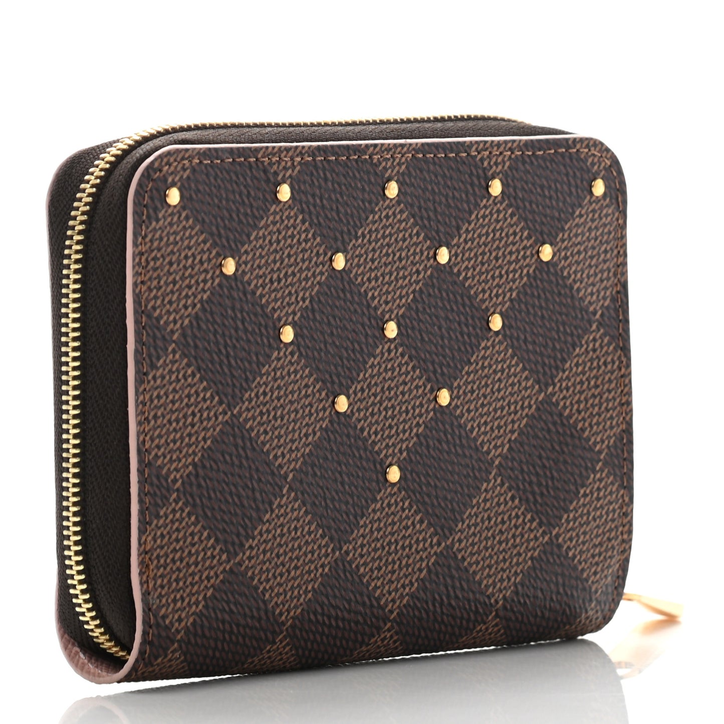 Damier Ebene Studded Zippy Coin Purse Rose Ballerine