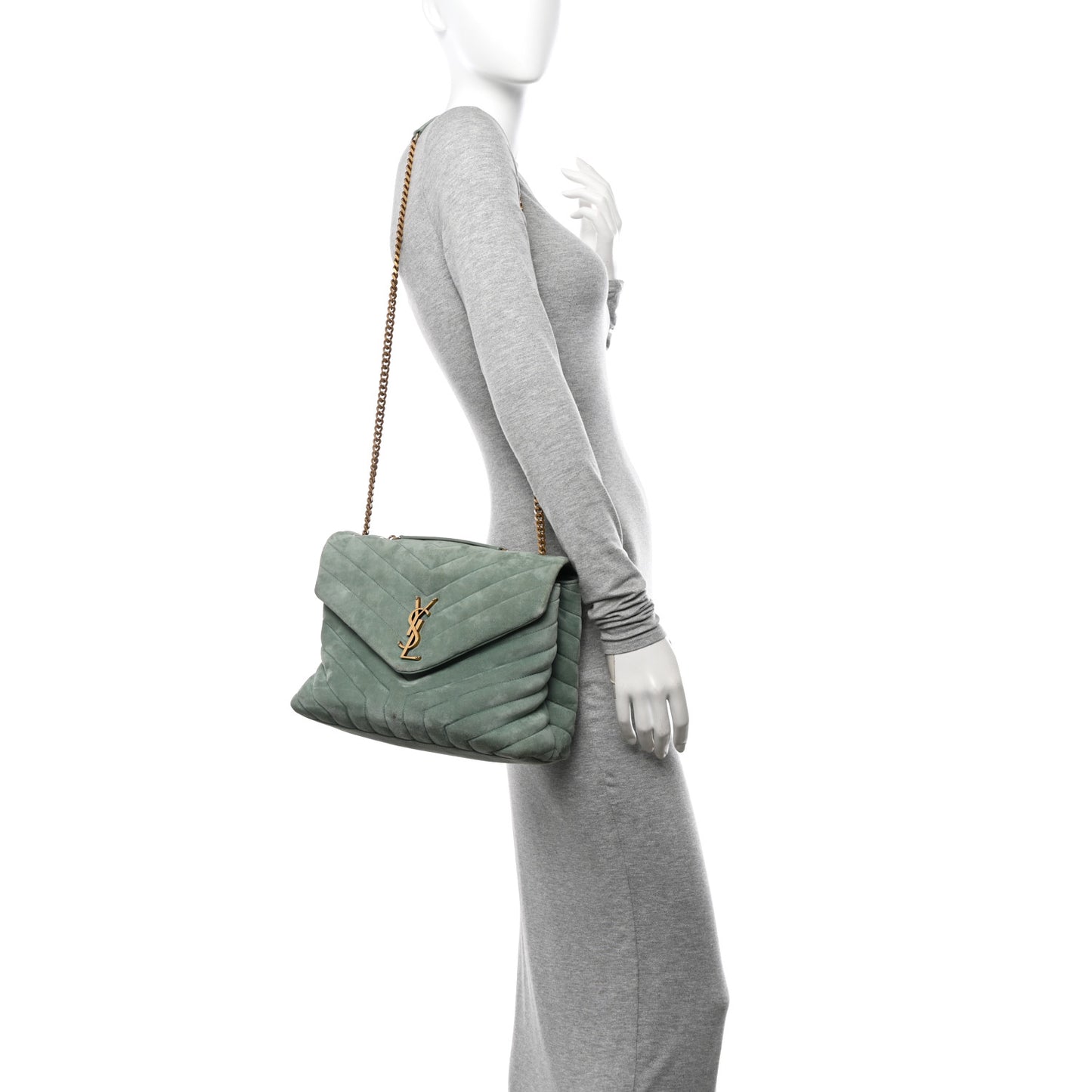 Suede Y Quilted Monogram Medium Loulou Chain Satchel Vert Opaline
